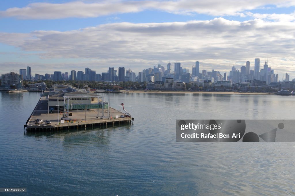 Aerial urban landscape view of Melbourne city skyline