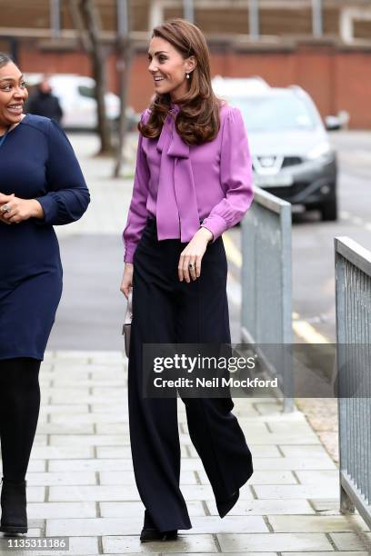 Catherine, Duchess of Cambridge visits the Henry Fawcett Children's Centre in Kennington on March 12, 2019 in London, England.