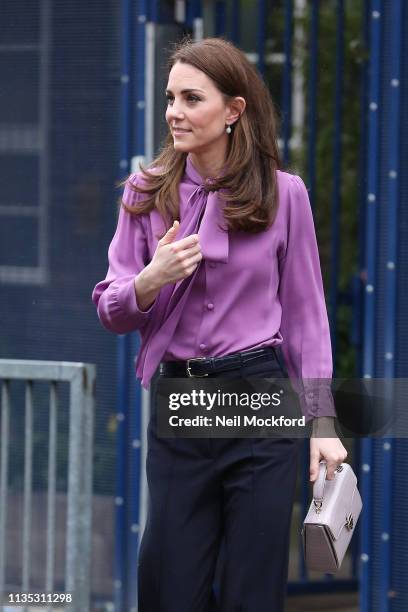 Catherine, Duchess of Cambridge visits the Henry Fawcett Children's Centre in Kennington on March 12, 2019 in London, England.