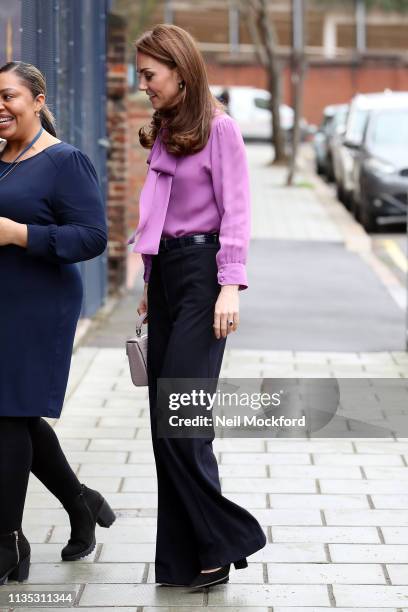 Catherine, Duchess of Cambridge visits the Henry Fawcett Children's Centre in Kennington on March 12, 2019 in London, England.