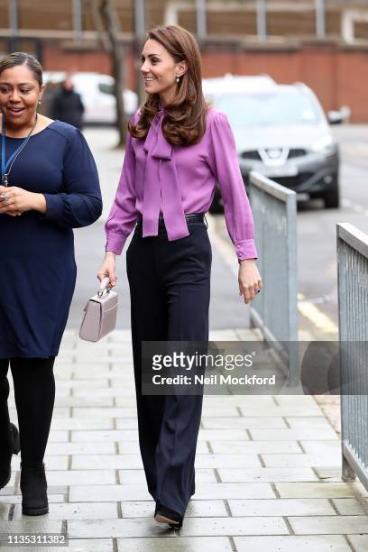 Catherine, Duchess of Cambridge visits the Henry Fawcett Children's Centre in Kennington on March 12, 2019 in London, England.
