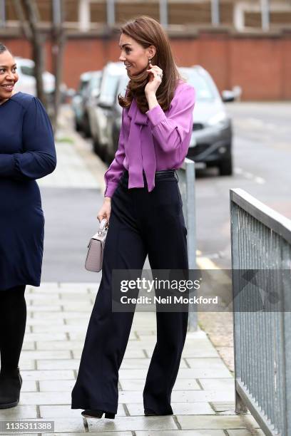 Catherine, Duchess of Cambridge visits the Henry Fawcett Children's Centre in Kennington on March 12, 2019 in London, England.