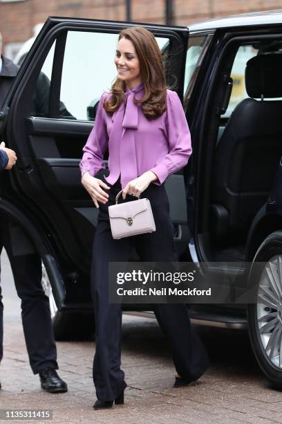 Catherine, Duchess of Cambridge visits the Henry Fawcett Children's Centre in Kennington on March 12, 2019 in London, England.