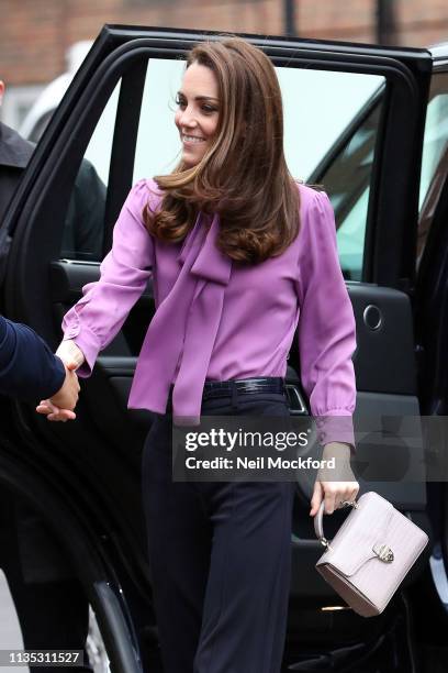 Catherine, Duchess of Cambridge visits the Henry Fawcett Children's Centre in Kennington on March 12, 2019 in London, England.