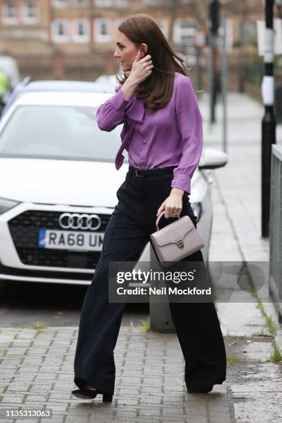 Catherine, Duchess of Cambridge visits the Henry Fawcett Children's Centre in Kennington on March 12, 2019 in London, England.