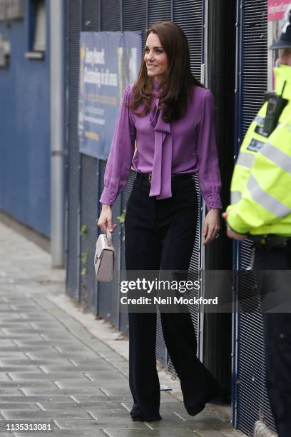 Catherine, Duchess of Cambridge visits the Henry Fawcett Children's Centre in Kennington on March 12, 2019 in London, England.