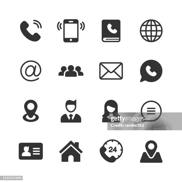 wenden sie sich an uns glyph-icons. pixel perfect. für mobile und web. enthält solche icons wie telefon, support, standort, home, visitenkarte. - icons for email mail and phone stock-grafiken, -clipart, -cartoons und -symbole