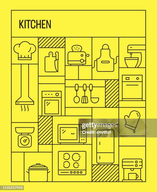 Kitchen Work Graphics Kitchen Concept Geometric Retro Style Banner And Poster Concept With ...