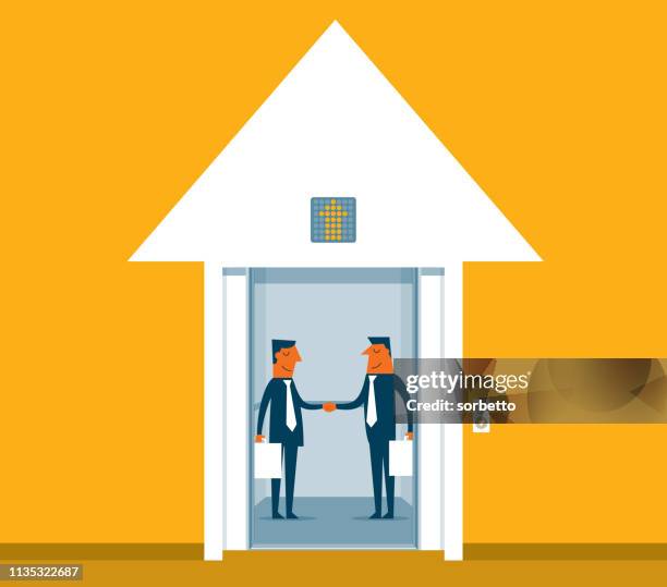 elevator talk - business people - elevator stock illustrations