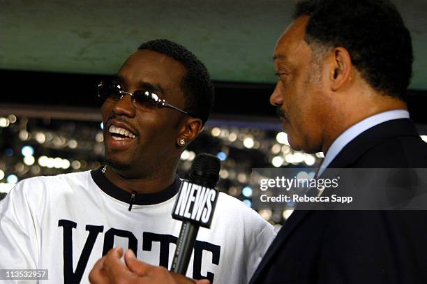 Sean "P. Diddy" Combs and Reverend Jesse Jackson during Sean "P. Diddy" Combs Interviews Celebrities at the 2004 Democratic National Convention in...