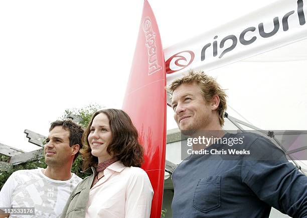 Mark Ruffalo, Jorja Fox and Simon Baker during Rip Curl Malibu Pro - Press Conference at Granita in Malibu, California, United States.