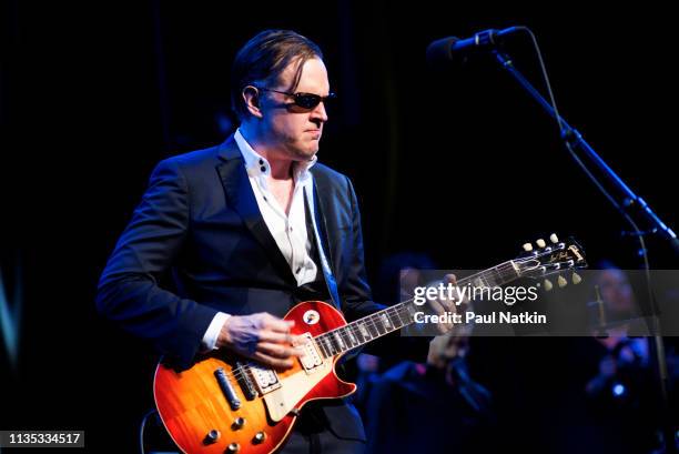 American blues guitarist Joe Bonamassa performs on stage at the Chicago Theater in Chicago, Illinois, March 9, 2019.