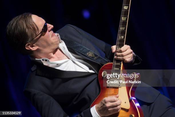 American blues guitarist Joe Bonamassa performs on stage at the Chicago Theater in Chicago, Illinois, March 9, 2019.