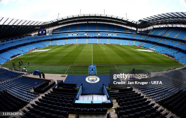 General view ahead of the UEFA Champions League Round of 16 Second Leg match between Manchester City v FC Schalke 04 at Etihad Stadium on March 12,...