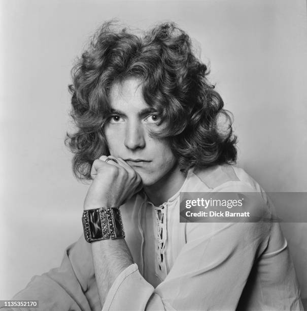 Studio group portrait of Led Zeppelin singer Robert Plant, London, December 1968. It was taken during the band's first official photoshoot.
