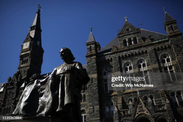 The campus of Georgetown University is shown March 12, 2019 in Washington, DC. Georgetown University and several other schools including Yale,...