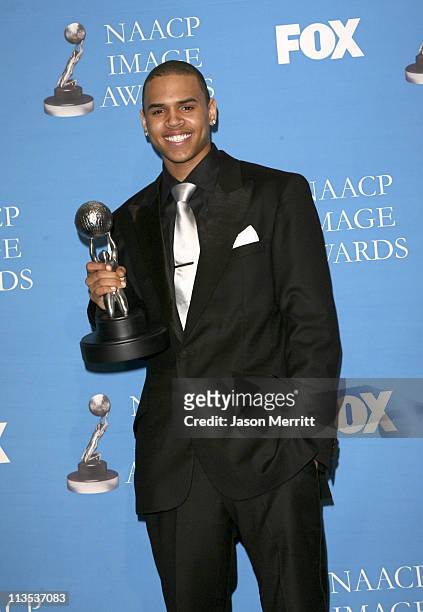 Chris Brown, winner of Outstanding New Artist during The 37th Annual NAACP Image Awards - Press Room at Shrine Auditorium in Los Angeles, California,...