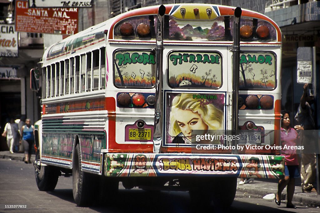 Panama’s Red Devils (Diablos Rojos) Famous Painted Panama Buses in Panama City