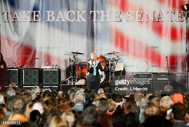 Senator Hillary Rodham Clinton during The Red Hot Chili Peppers Perform as the Democrats Rally to "Take Back The Senate" at Bergamot Station in Santa...