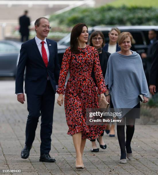 Acting Ambassador Henrik Hahn Bramsen, Mary, Crown Princess of Denmark and Minister of Culture Mette Bock arrive at Houston City Hall to meet Mayor...