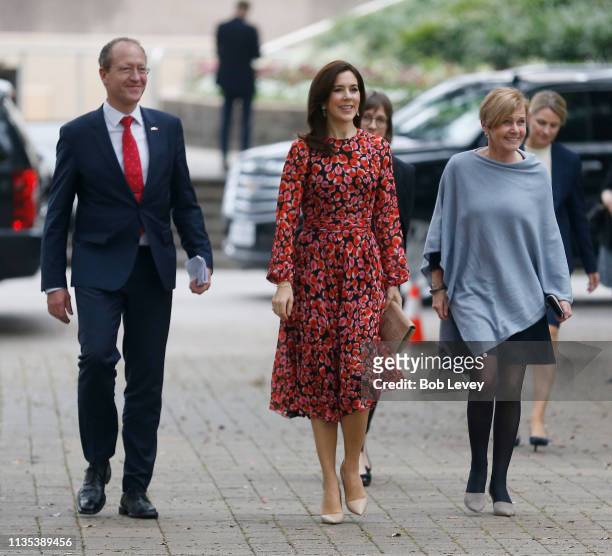 Acting Ambassador Henrik Hahn Bramsen, Mary, Crown Princess of Denmark and Minister of Culture Mette Bock arrive at Houston City Hall to meet Mayor...