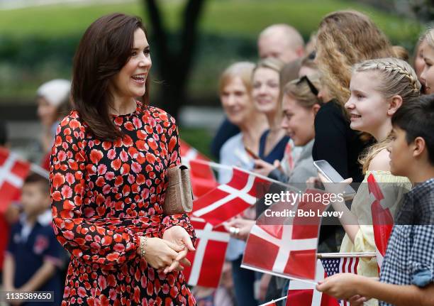 Mary, Crown Princess of Denmark greets supporters at Houston City Hall as she meets Mayor Sylvester Turner on a visit on March 12, 2019 in...