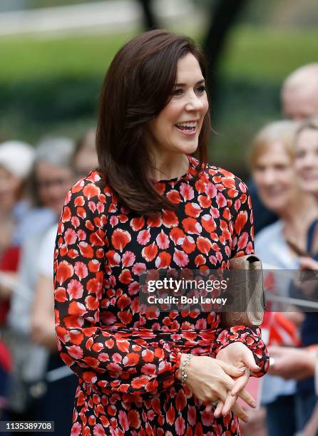 Mary, Crown Princess of Denmark greets supporters at Houston City Hall as she meets Mayor Sylvester Turner on a visit on March 12, 2019 in...