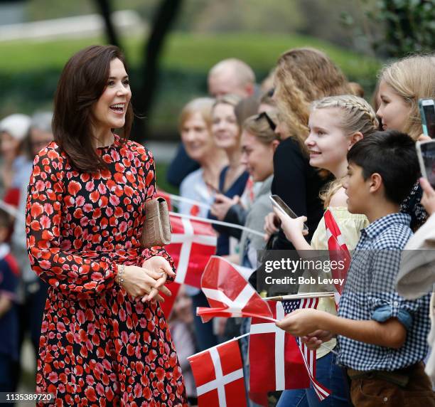 Mary, Crown Princess of Denmark greets supporters at Houston City Hall as she meets Mayor Sylvester Turner on a visit on March 12, 2019 in...