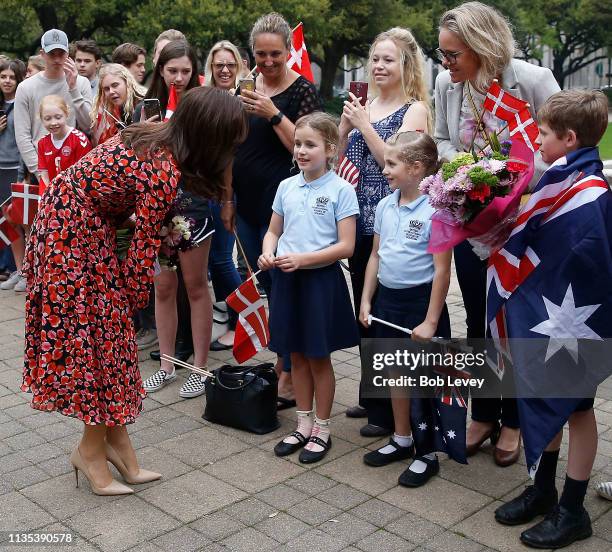 Mary, Crown Princess of Denmark greets supporters on a visit on March 12, 2019 in Houston,Texas .