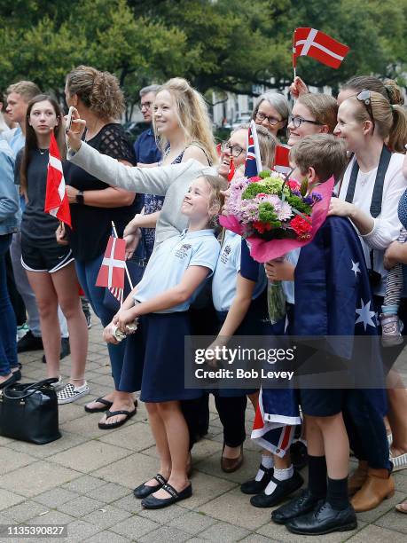 Supporters wait for Mary, Crown Princess of Denmark to arrive at city hall to meet with Mayor Sylvester Turner on March 12, 2019 in Various Cities, .