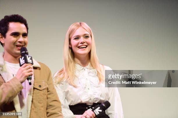 Max Minghella and Elle Fanning attends the "Teen Spirit" Premiere 2019 SXSW Conference and Festivals at Paramount Theatre on March 12, 2019 in...