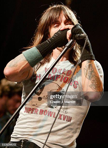 Anthony Kiedis of the Red Hot Chili Peppers during The Red Hot Chili Peppers Perform as the Democrats Rally to "Take Back The Senate" at Bergamot...