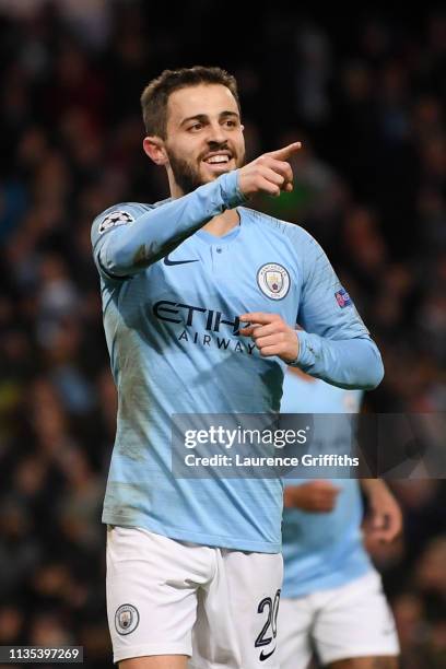 Bernardo Silva of Manchester City celebrates after he scores his team's fifth goal during the UEFA Champions League Round of 16 Second Leg match...