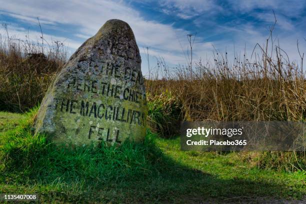 macgillivray clan hauptgrabstein auf culloden battlefield, inverness - culloden moor stock-fotos und bilder