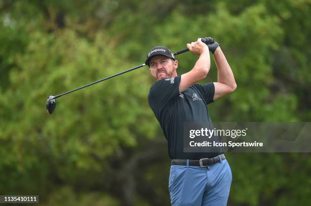 Jimmy Walker watches his tee shot on hole 2 during the third round of the Valero Texas Open on April 6, 2019 at the TPC San Antonio Oaks Course in...