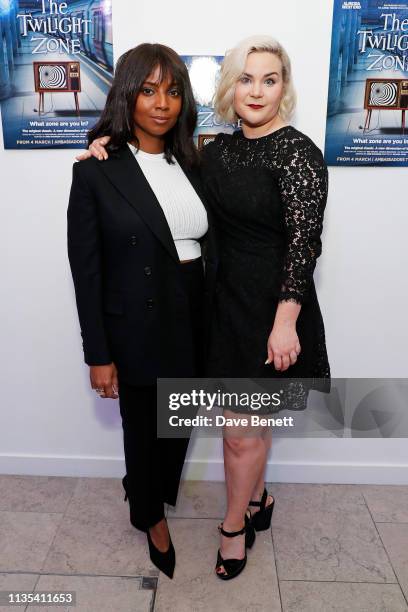 Alisha Bailey and Natasha J. Barnes attend the press night after party for "The Twilight Zone" at The h Club on March 12, 2019 in London, England.