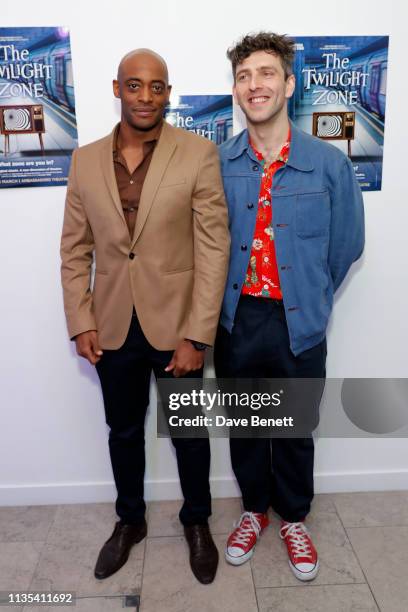 Oliver Alvin-Wilson and Nicholas Karimi attend the press night after party for "The Twilight Zone" at The h Club on March 12, 2019 in London, England.