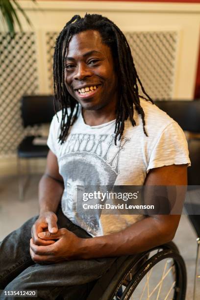 Ade Adepitan, paralympian and television presenter, at the Oxford Literary Festival 2019 on April 6, 2019 in Oxford, England.