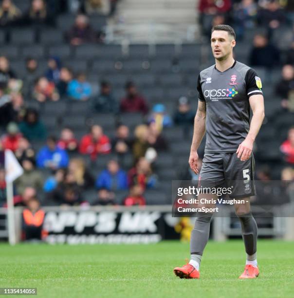 Lincoln City's Jason Shackell during the Sky Bet League Two match between Milton Keynes Dons and Lincoln City at Stadium mk on April 6, 2019 in...