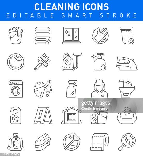 cleaning icons. editable stroke collection - washing up glove stock illustrations