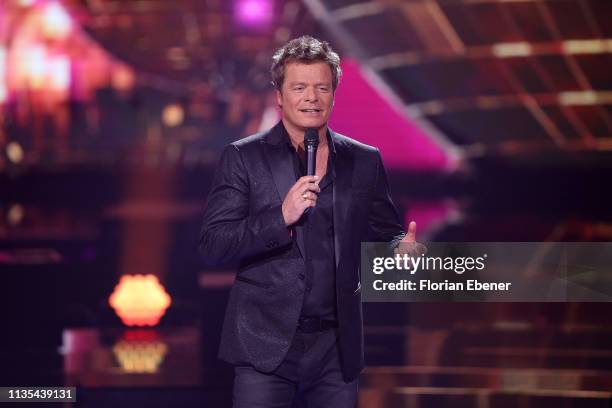 Oliver Geissen during the first event show of the tv competition "Deutschland sucht den Superstar" at Coloneum on April 6, 2019 in Cologne, Germany....