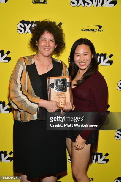Diana Ward and Kimberly Han, Narrative Shorts winner, pose in the green room at SXSW Film Awards during 2019 SXSW Conference and Festivals at...