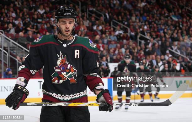 Niklas Hjalmarsson of the Arizona Coyotes during the third period of the NHL game against the Los Angeles Kings at Gila River Arena on March 09, 2019...