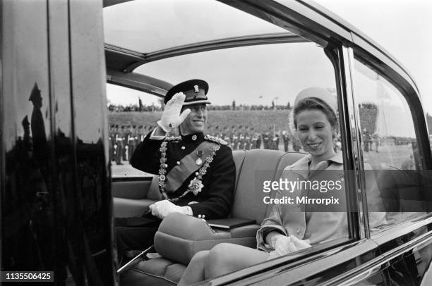 The Investiture of Prince Charles at Caernarfon Castle, Pictured on their way to the investiture, Prince Charles and Princess Anne, Caernarfon,...