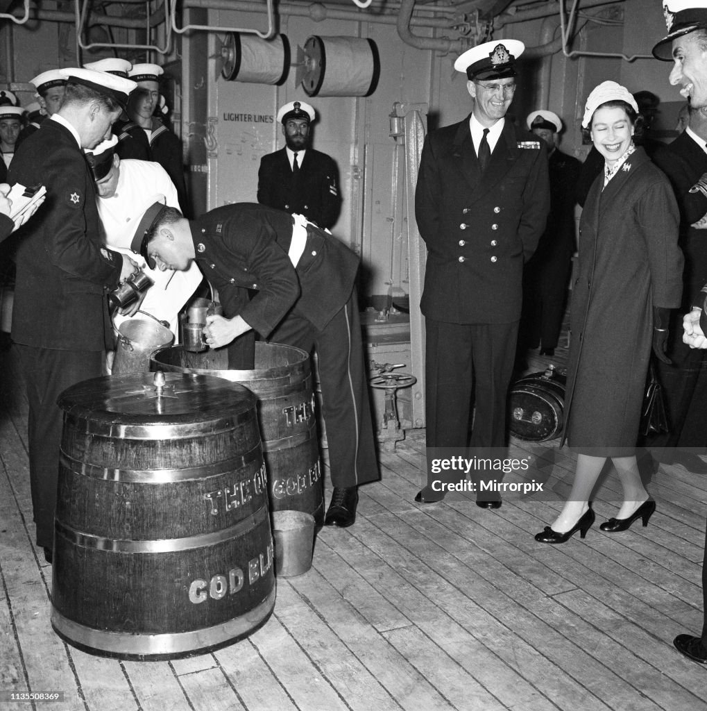 Queen Elizabeth II and the Prince of Wales visit HMS Eagle