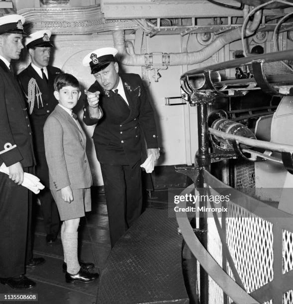 The Prince of Wales visits HMS Eagle at Weymouth, 29th April 1959.