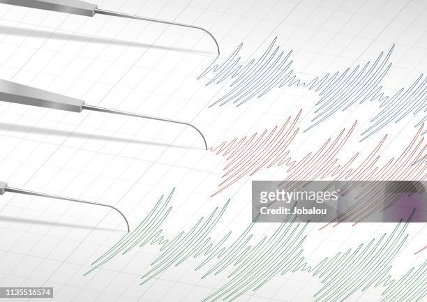 polygraph lie detektor-test vector nahaufnahme - earthquake stock-grafiken, -clipart, -cartoons und -symbole
