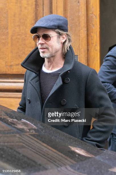 Brad Pitt is seen on March 13, 2019 in Paris, France.