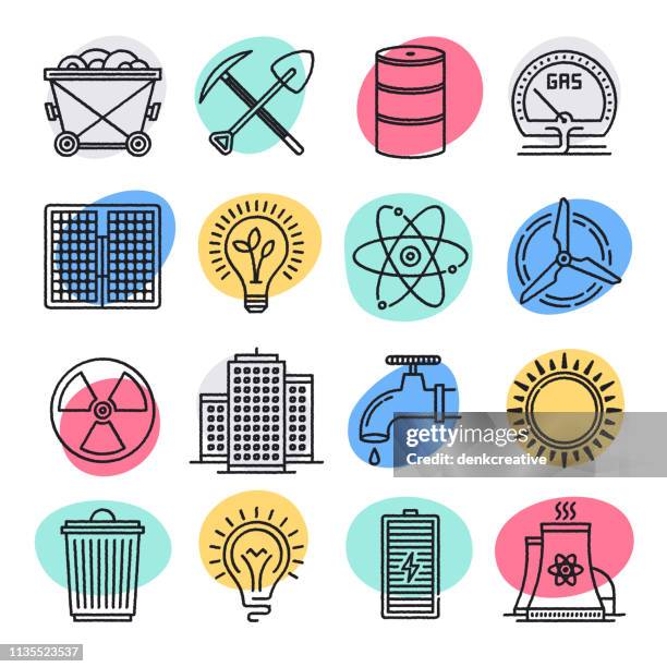 sustainable urban infrastructure doodle style vector icon set - electrical construction stock illustrations