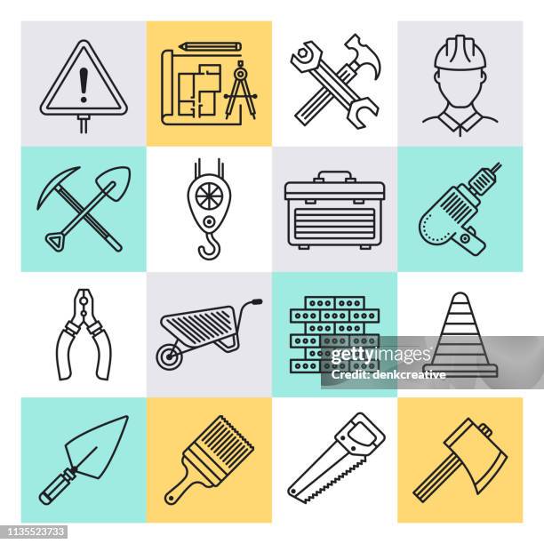 occupational safety & health outline style vector icon set - utility worker stock illustrations